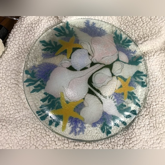 Extremely Rare Collectable Peggy Karr RARE Seashells Artist Glass 13”Round - Picture 5 of 6